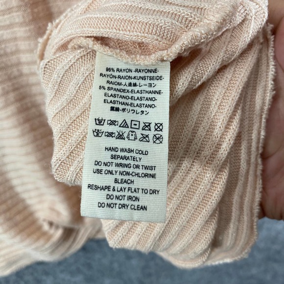 Free People Top XS Light Pink Ribbed Cowl Neck Split Back Long Sleeve Pullover - Picture 11 of 13